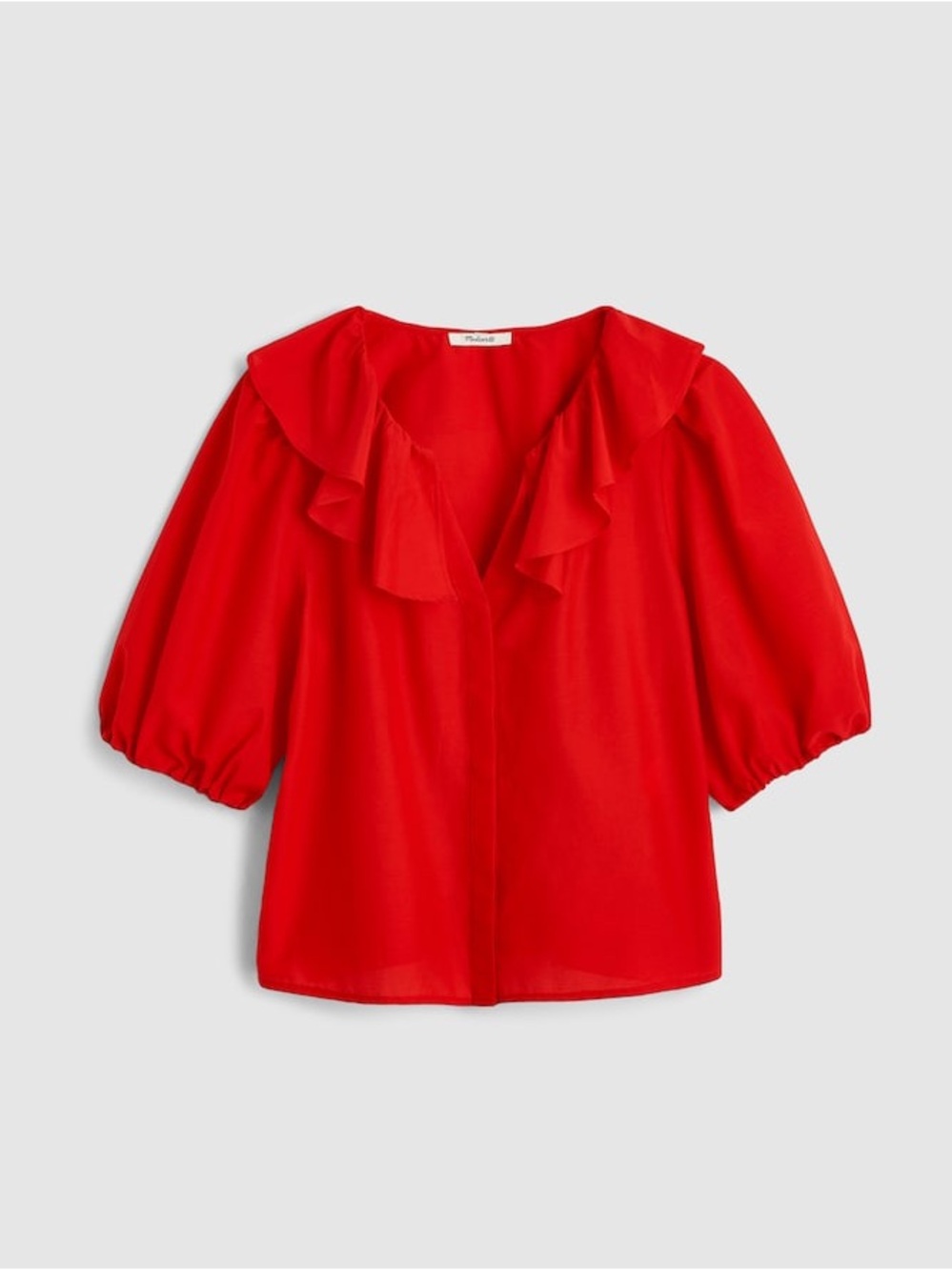 Madewell Ruffled Y-Neck Cotton Silk Top Red Small NWT
